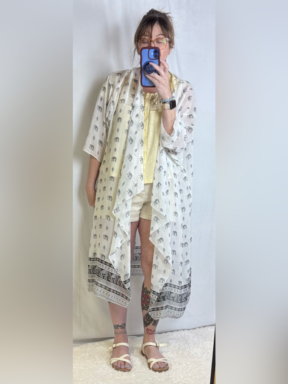 LuLaRoe White Top with Black and Gray Elephant Print